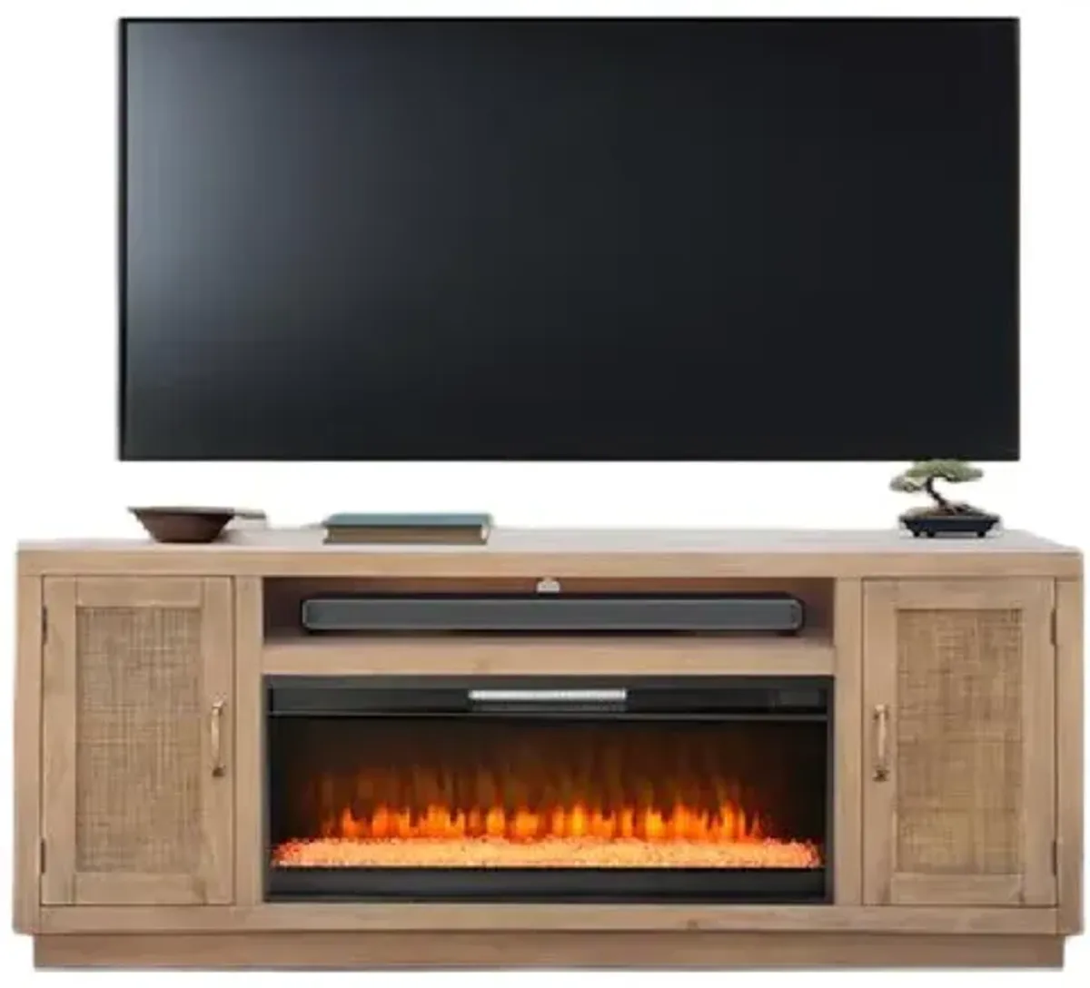 Sunny Designs 78 Cane Media Console with Electric Fireplace