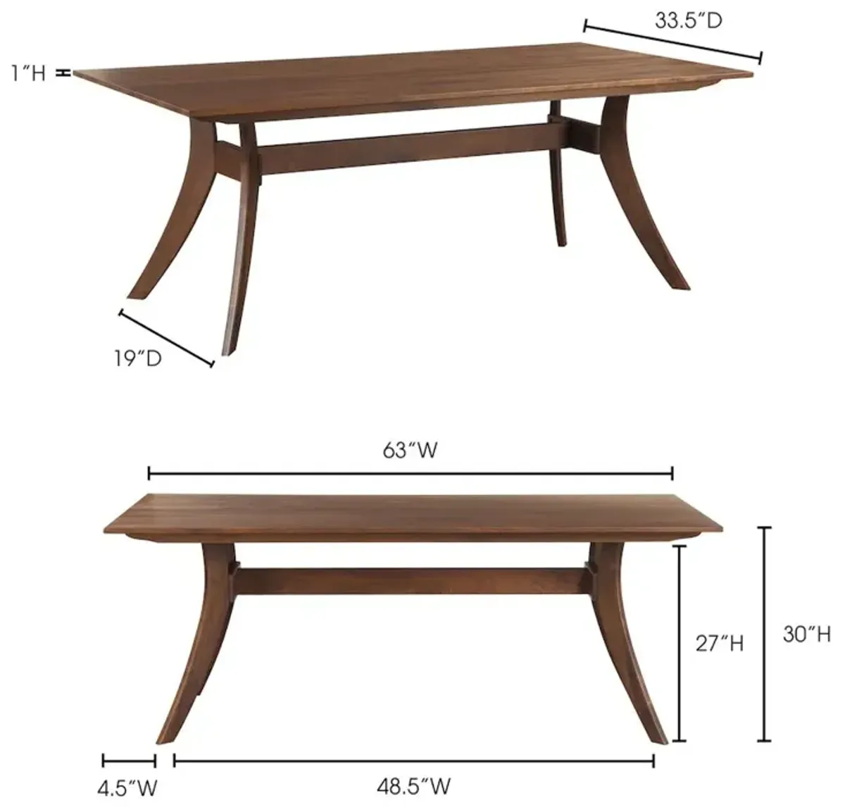 Moe's Home Collection Florence Rectangular Dining Table Small Walnut