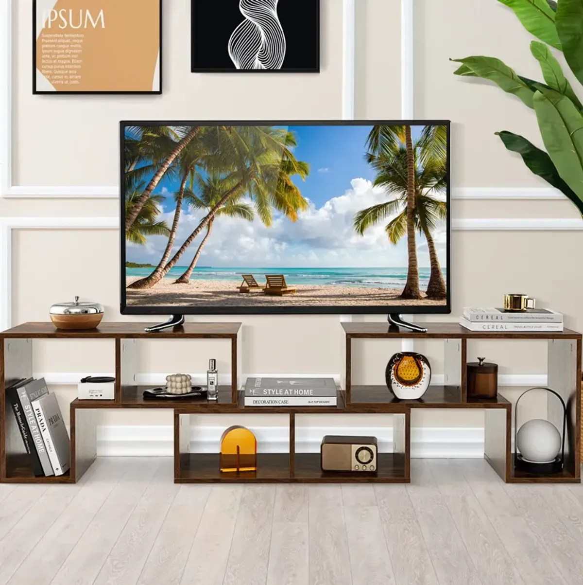 3 Pieces Console TV Stand for TVs up to 65 Inch with Shelves