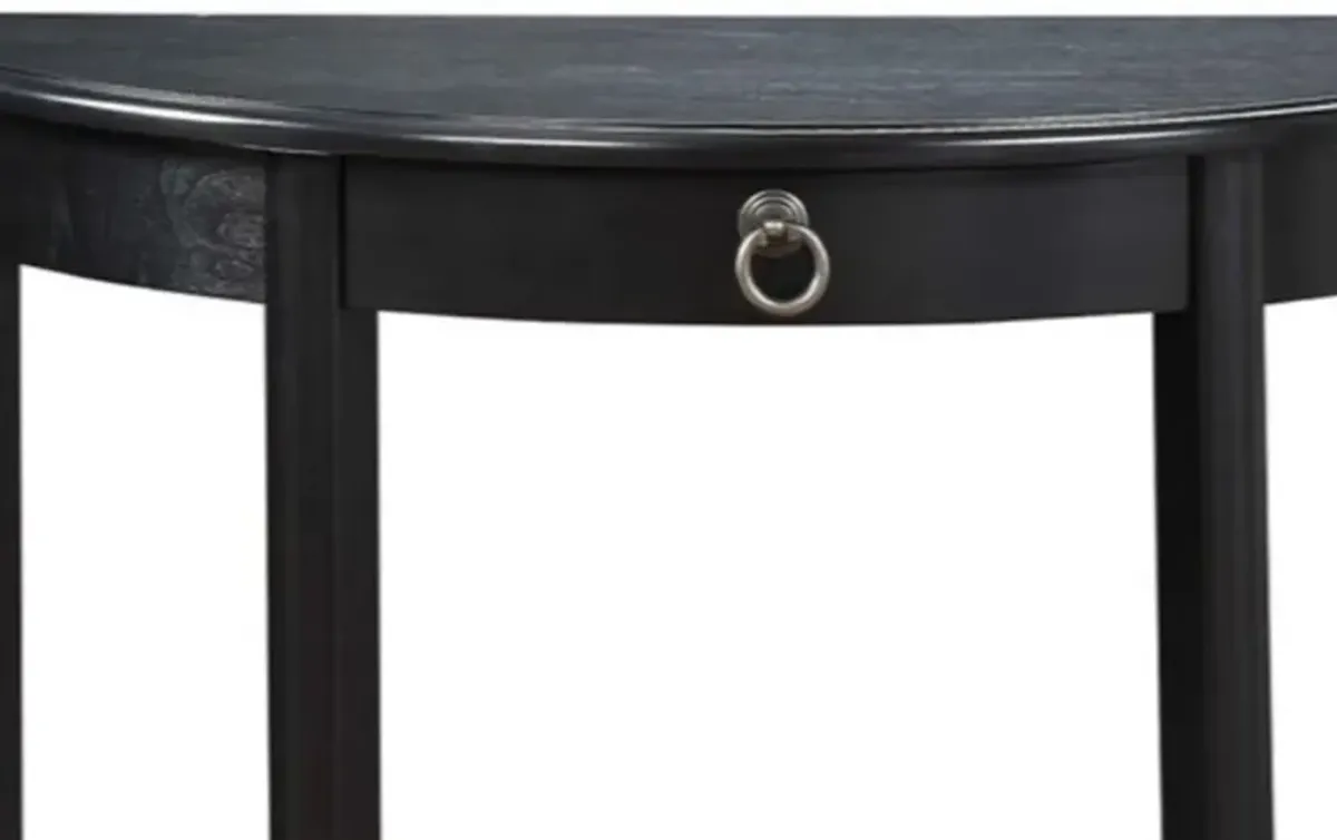 Wooden Half Moon Shaped Console Table with One Storage Drawer, Black-Benzara