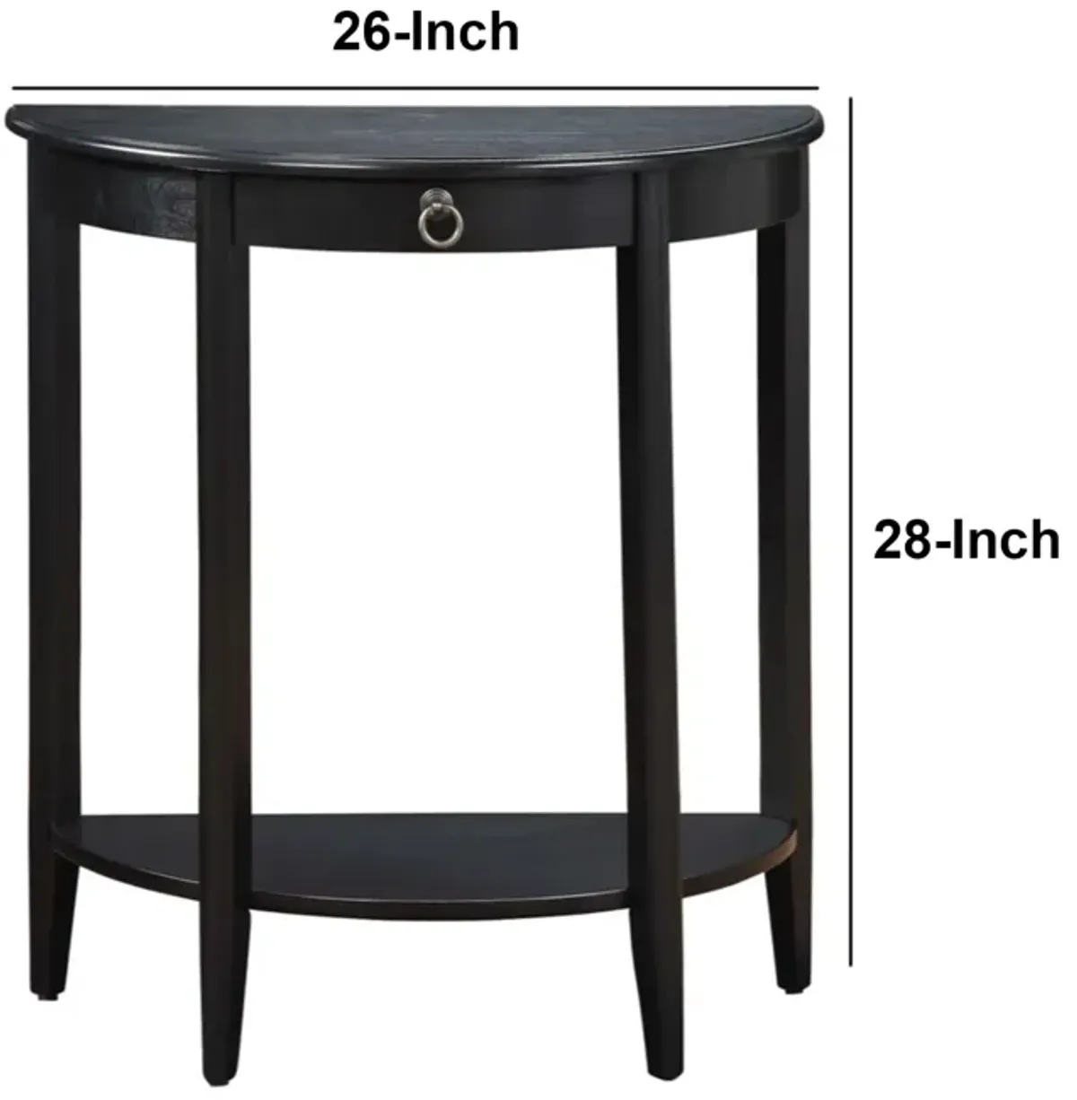 Wooden Half Moon Shaped Console Table with One Storage Drawer, Black-Benzara