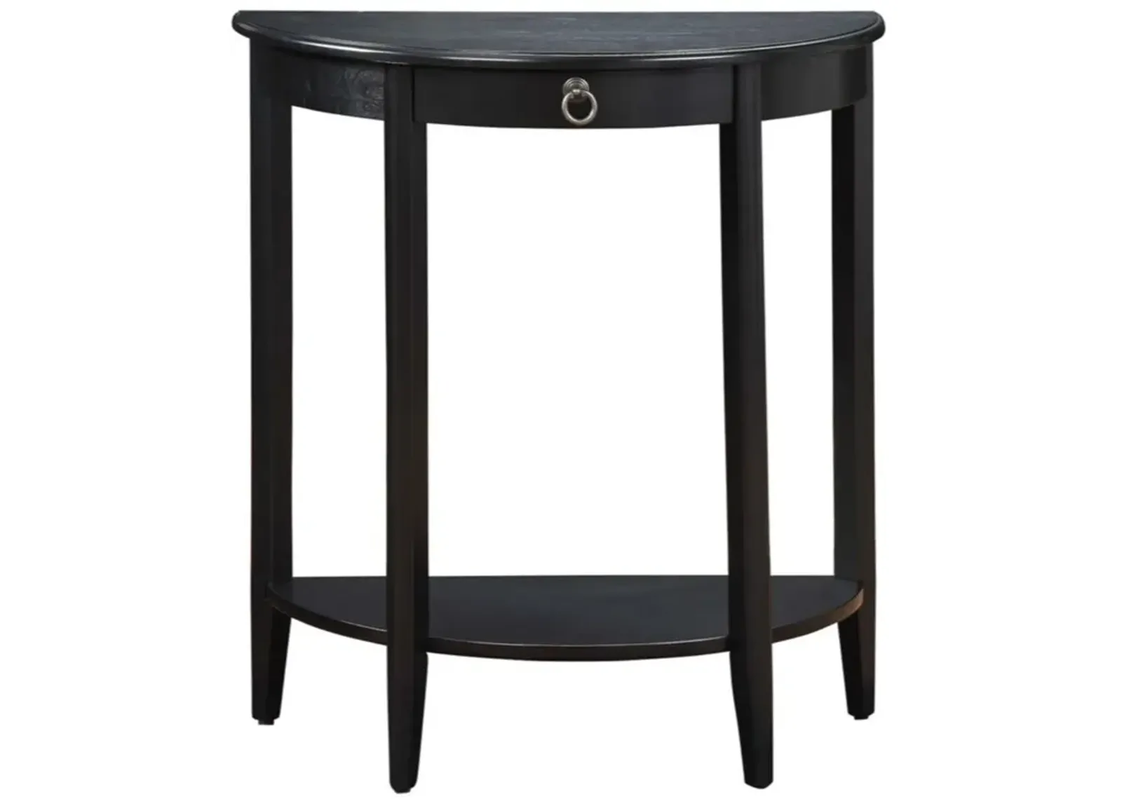 Wooden Half Moon Shaped Console Table with One Storage Drawer, Black-Benzara