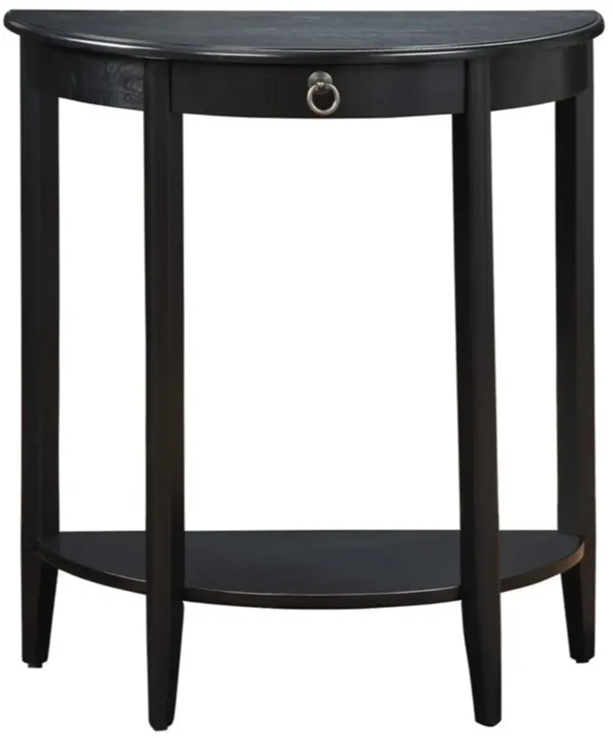 Wooden Half Moon Shaped Console Table with One Storage Drawer, Black-Benzara