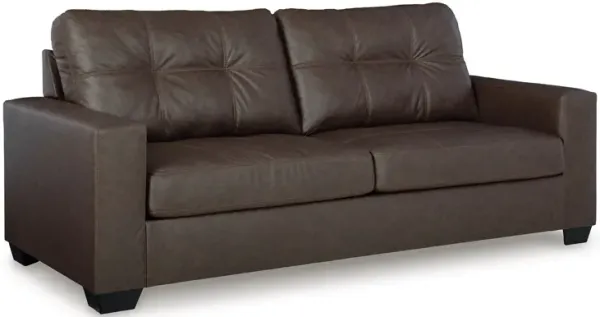 Barl Sofa Sleeper, Queen Size Pull Out Bed, Rich Brown Faux Leather - Benzara