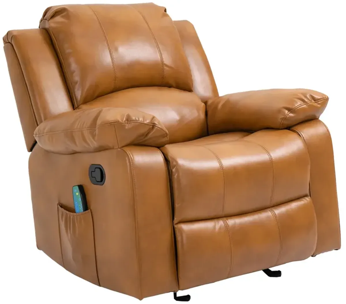 Brown Heavy Duty Faux Leather 8-Point Massage Glider Recliner with Remote Control and Side Pocket
