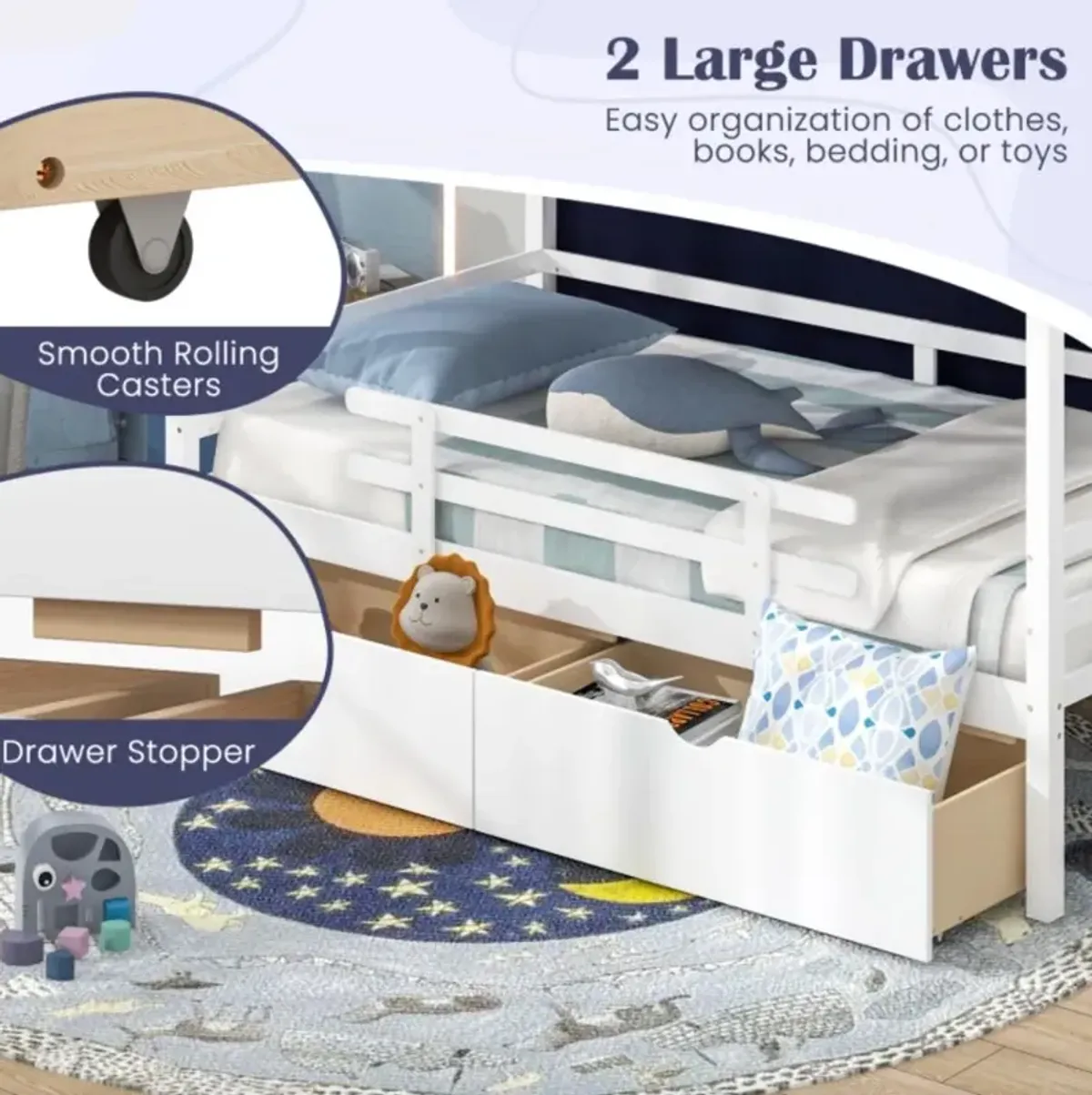 Hivvago Twin House Bed with Tent and 2 Storage Drawers for Kids