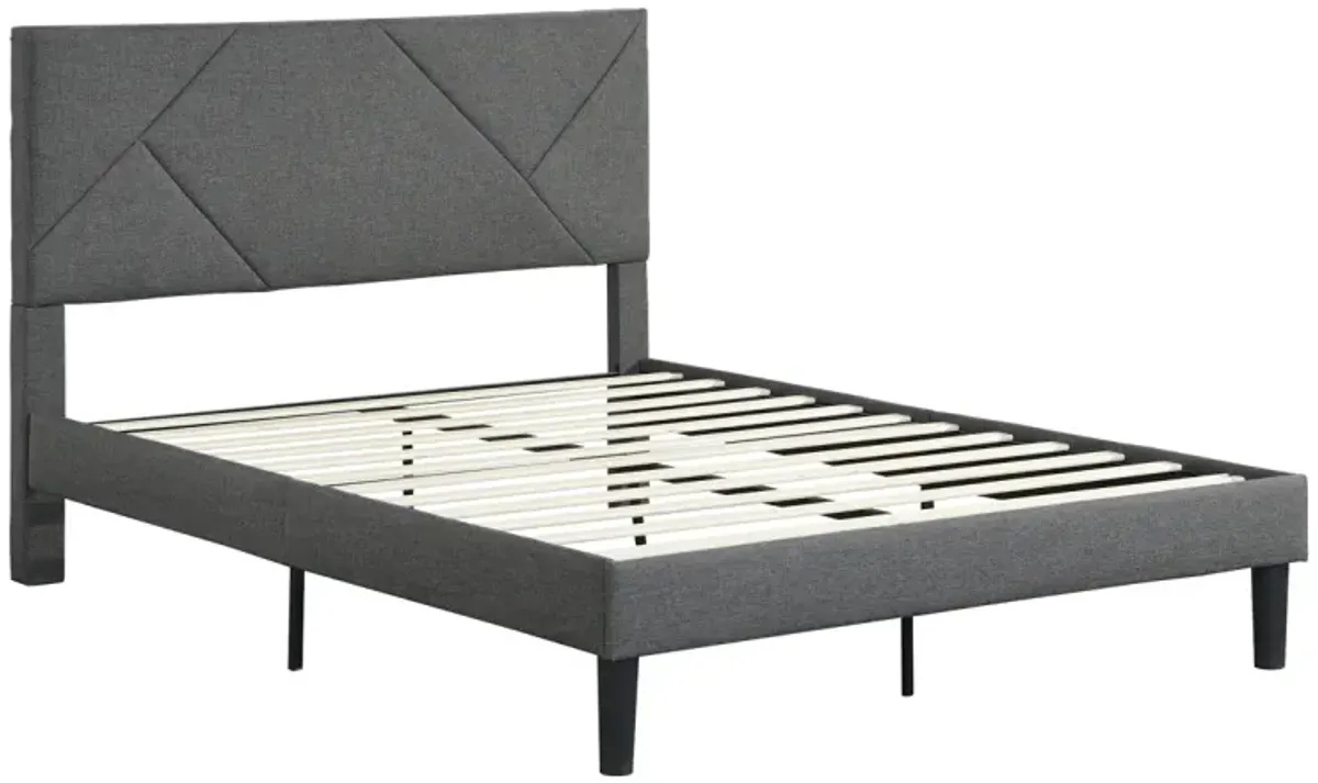 Queen Size Upholstered Platform Bed Frame With Headboard, Strong Wood Slat Support, Mattress