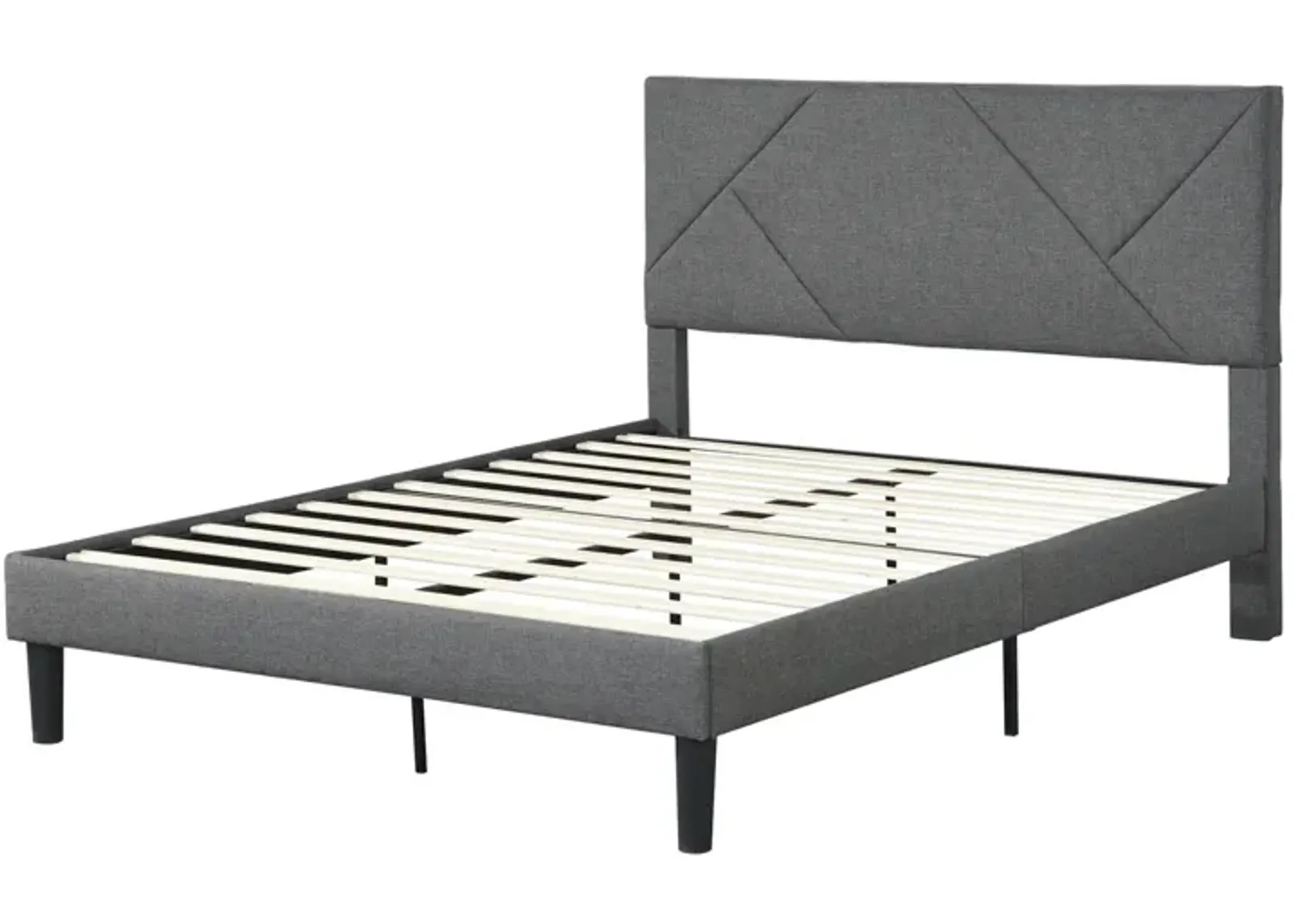 Queen Size Upholstered Platform Bed Frame With Headboard, Strong Wood Slat Support, Mattress