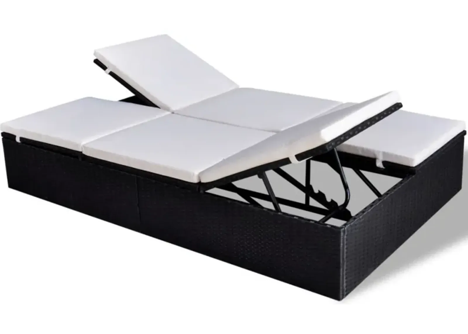 vidaXL Double Sun Lounger with Cushion Poly Rattan Black