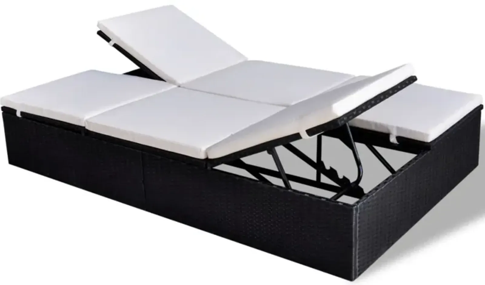 vidaXL Double Sun Lounger with Cushion Poly Rattan Black