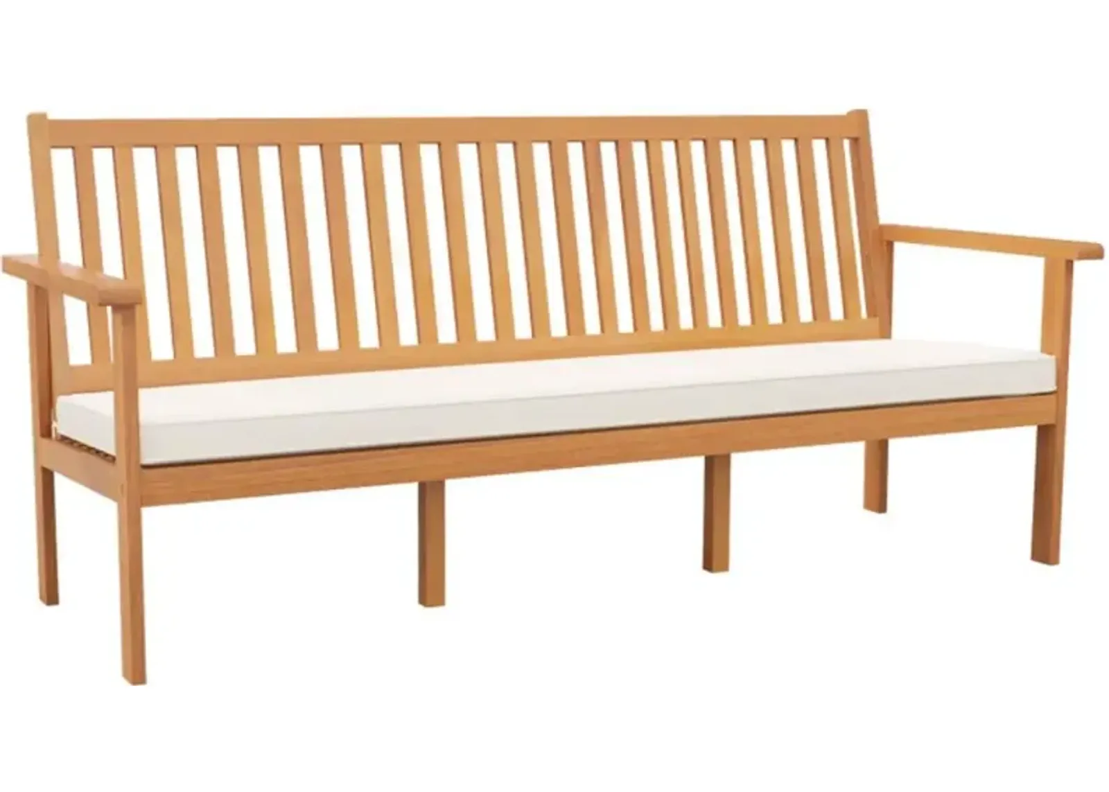 Hivvago Outdoor 3-Seat Wood Bench with Seat Cushion and Slatted Seat-Natural