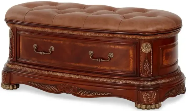 Michael Amini Cortina Leather Bedside Bench - Honey Walnut