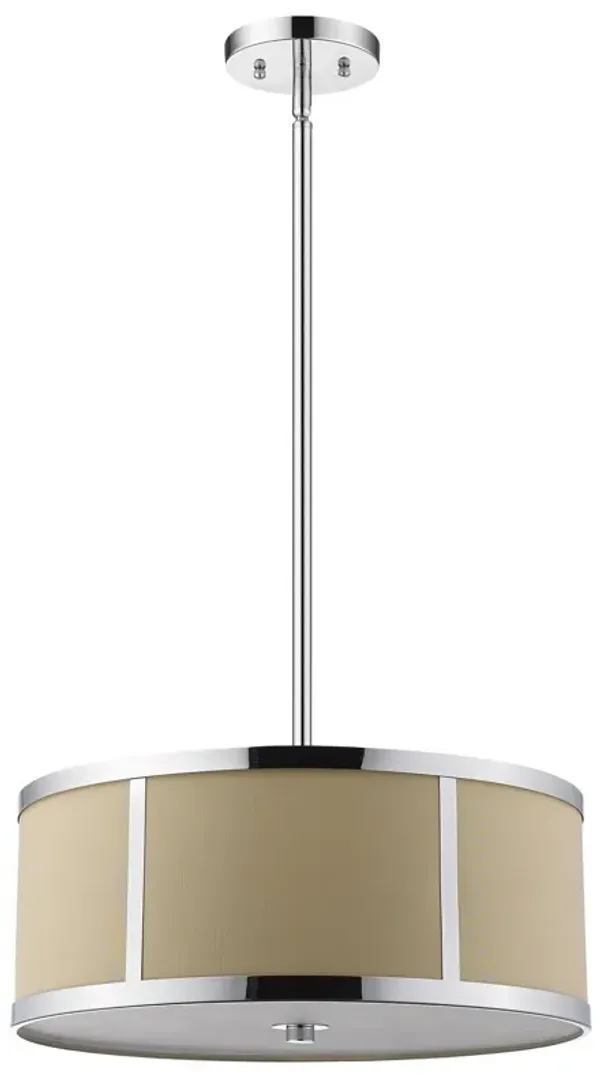 Hivvago Butler 3-Light Polished Chrome Pendant With Coarse Cream Linen Shade And Opal Acrylic Diffuser