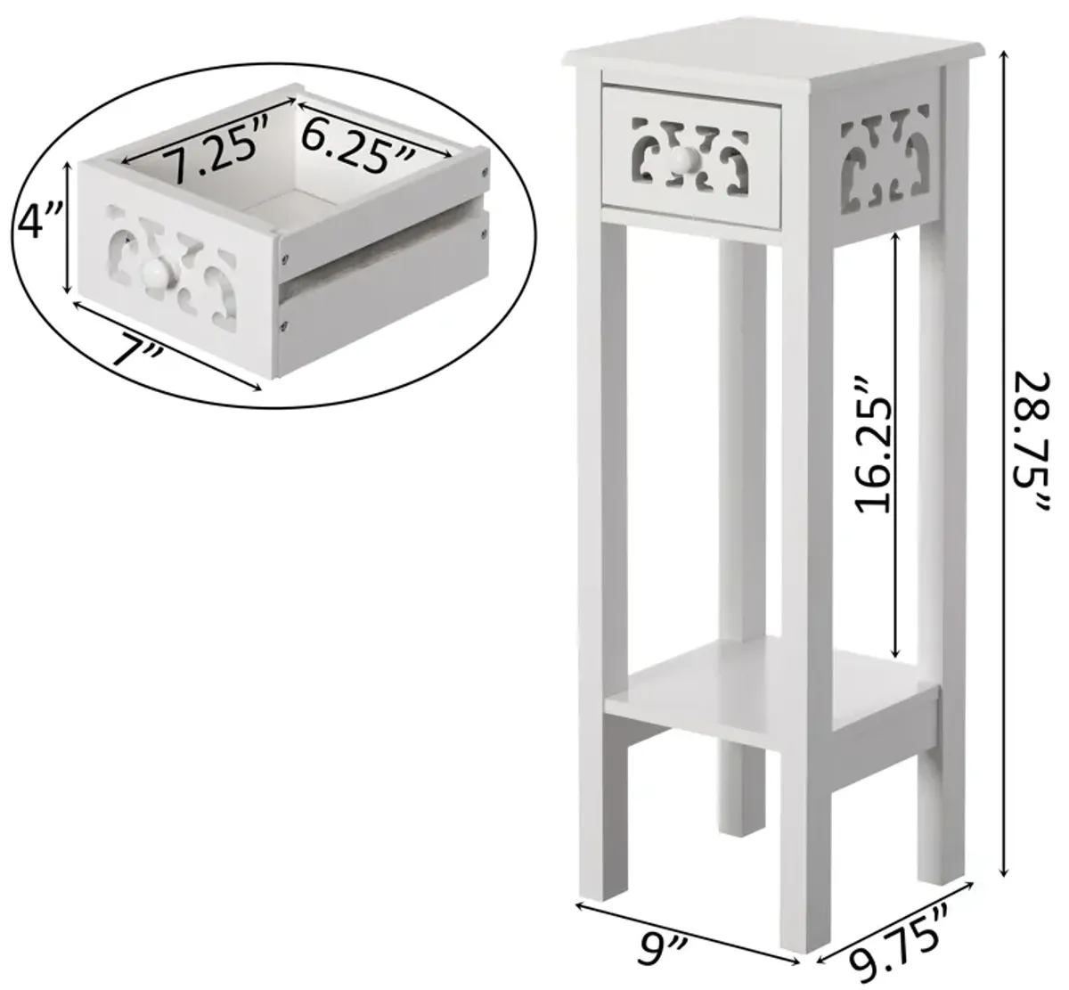 Acacia Wood Slim Bedside Table with Minimalist Design and Space-Saving Functionality, Wood Drawer and Open Shelf Side Table, White