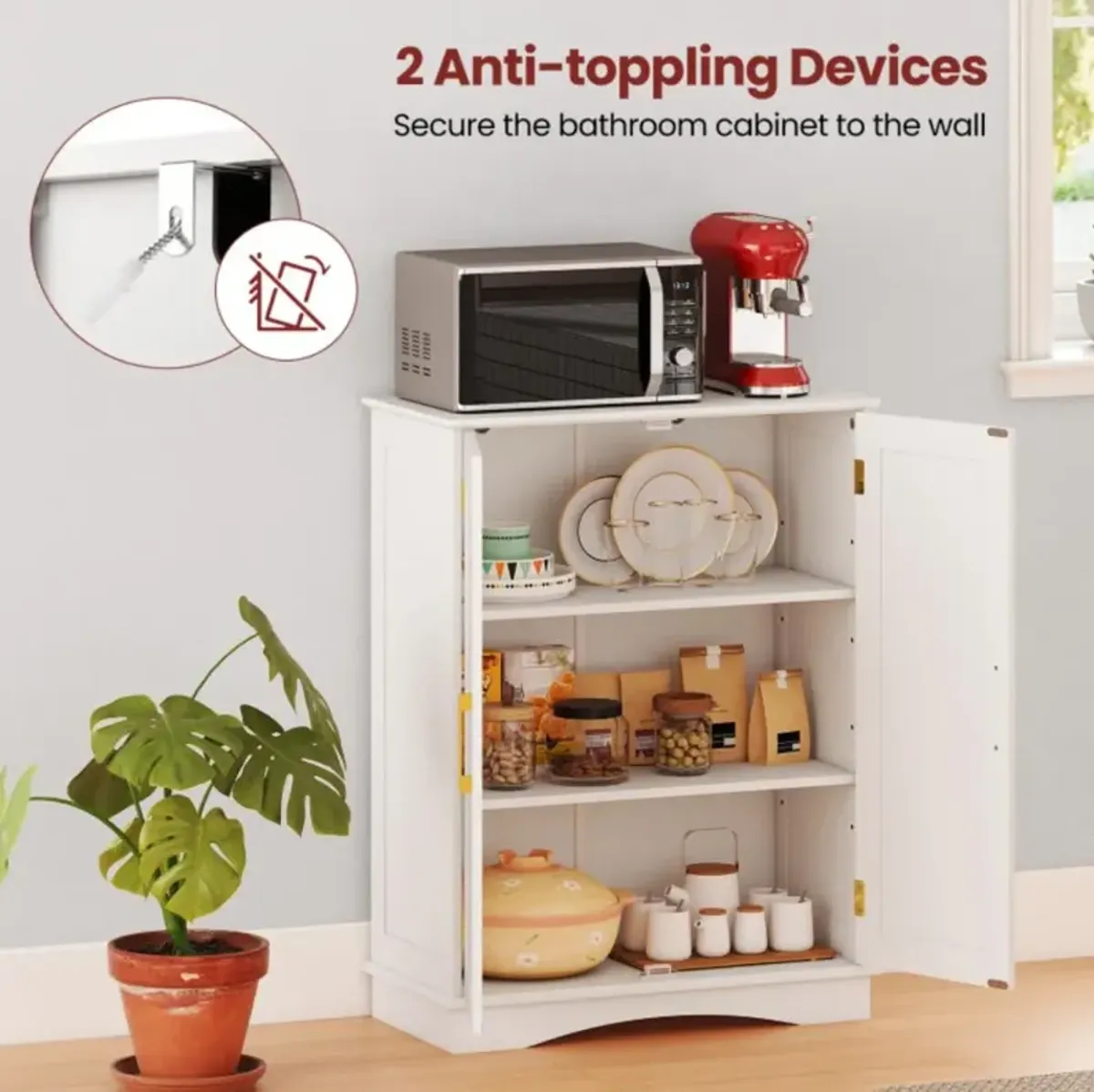 Hivvago Bathroom Floor Storage Cabinet with 2 Doors and Adjustable Shelves