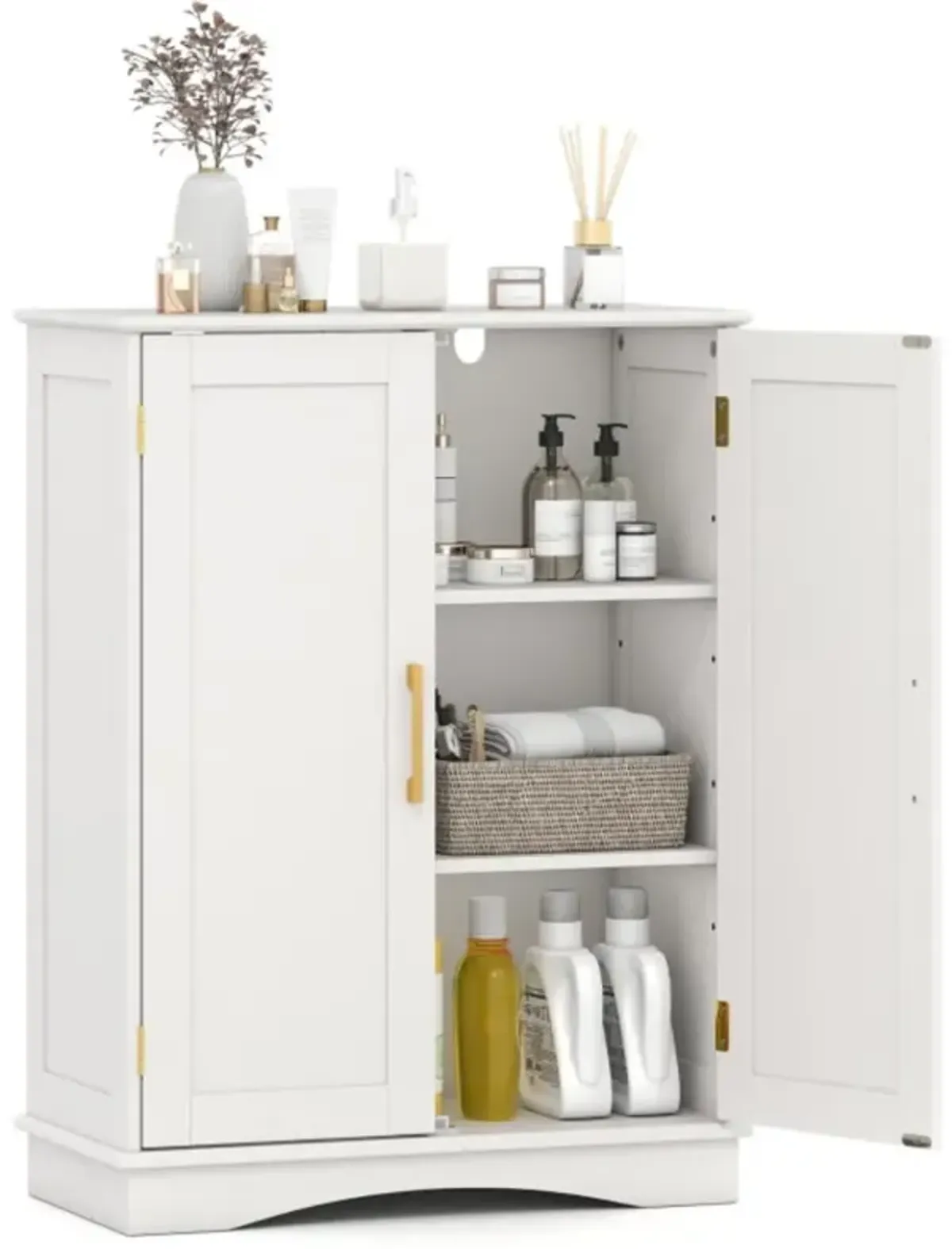 Hivvago Bathroom Floor Storage Cabinet with 2 Doors and Adjustable Shelves