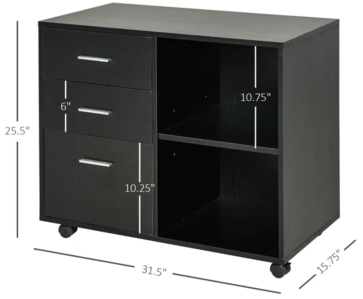 Black Mobile Organizer: Printer Stand with Lateral Filing Cabinet