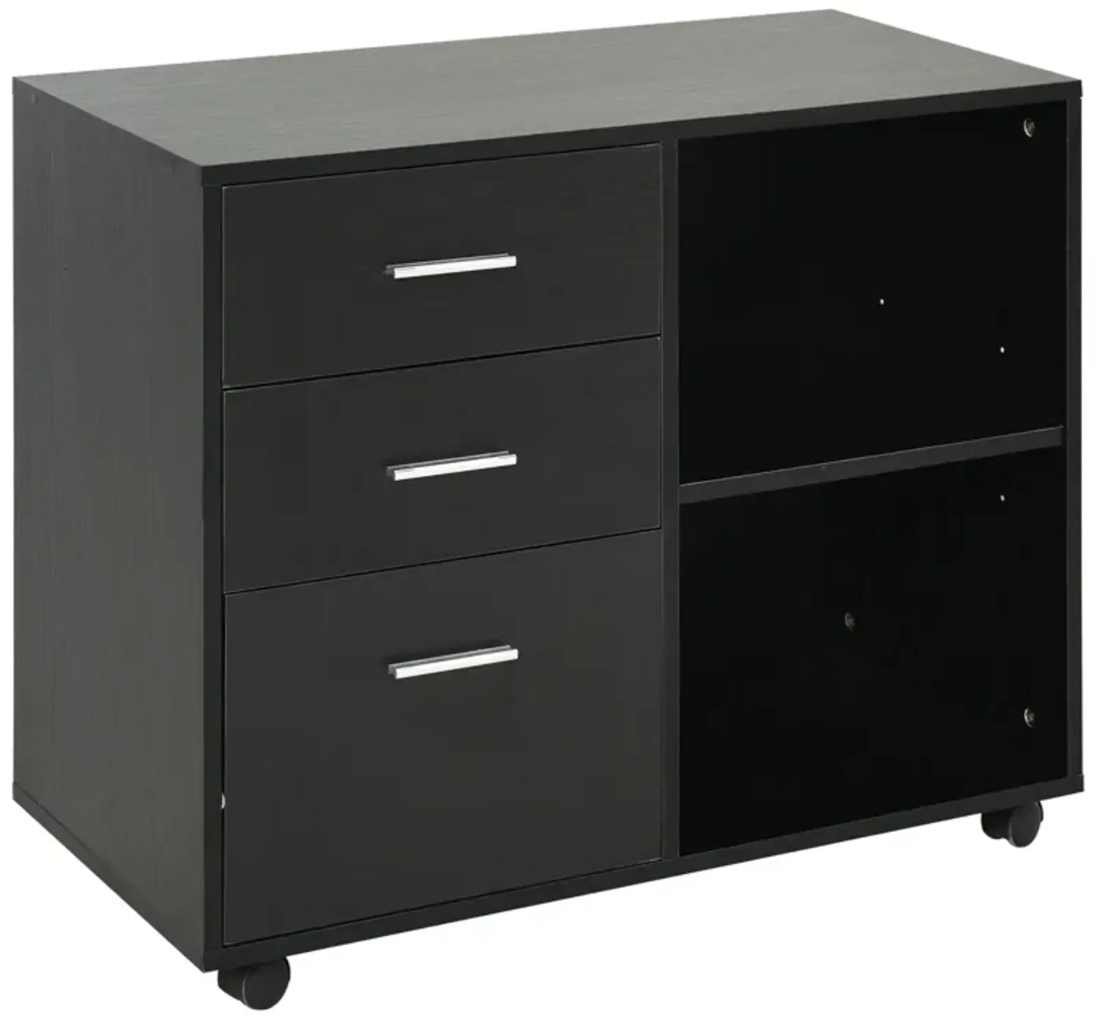 Black Mobile Organizer: Printer Stand with Lateral Filing Cabinet