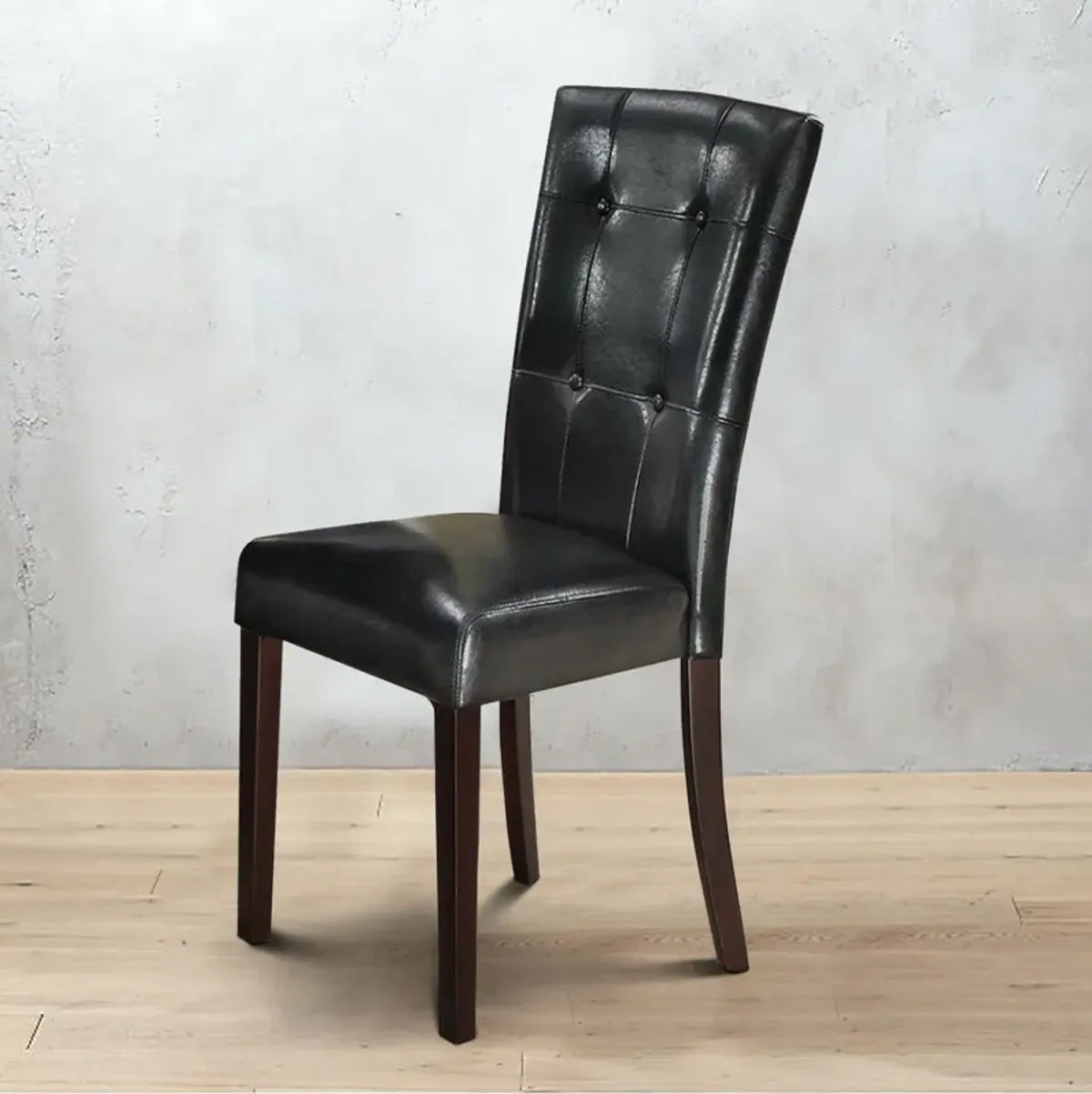 Dining Side Chair Set of 2, Button Tufted Black Faux Leather Upholstery - Benzara