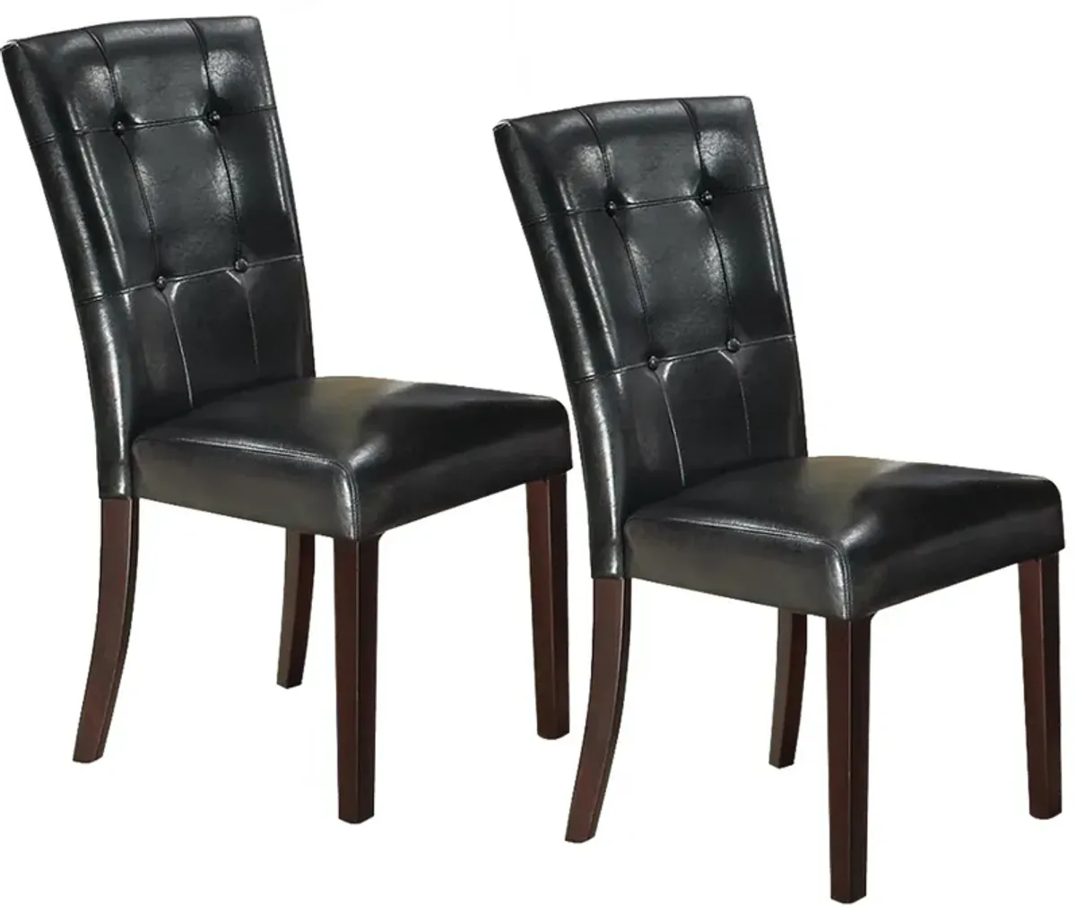 Dining Side Chair Set of 2, Button Tufted Black Faux Leather Upholstery - Benzara