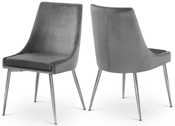 Meridian Furniture Karina Grey Velvet Dining Chair, Set of 2