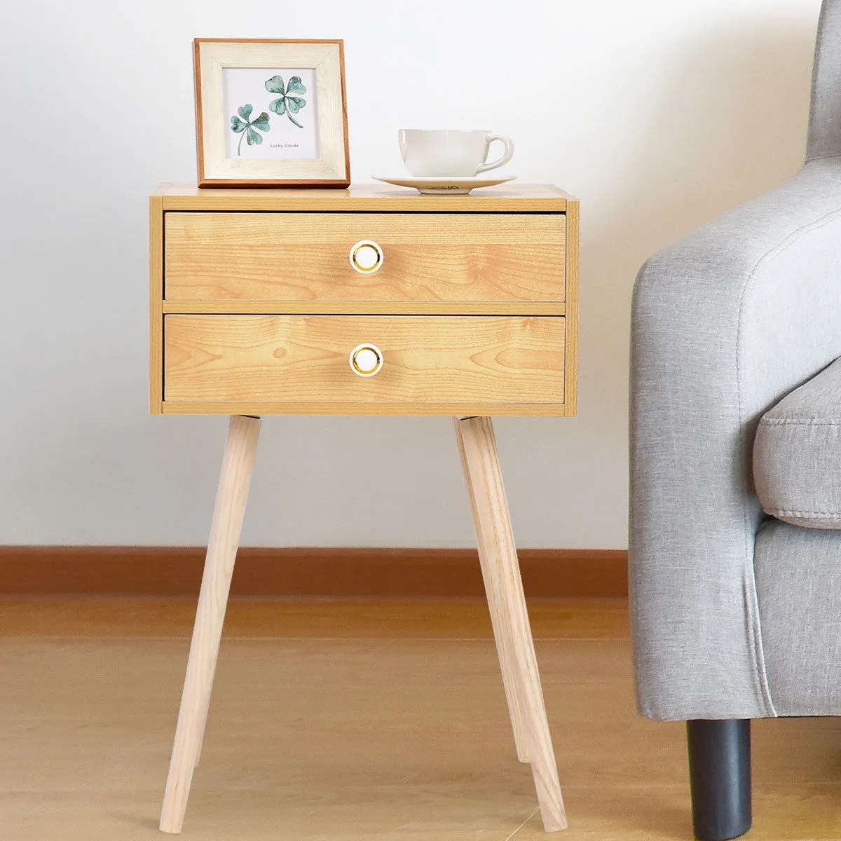 Mid Century Modern 2 Drawers Nightstand