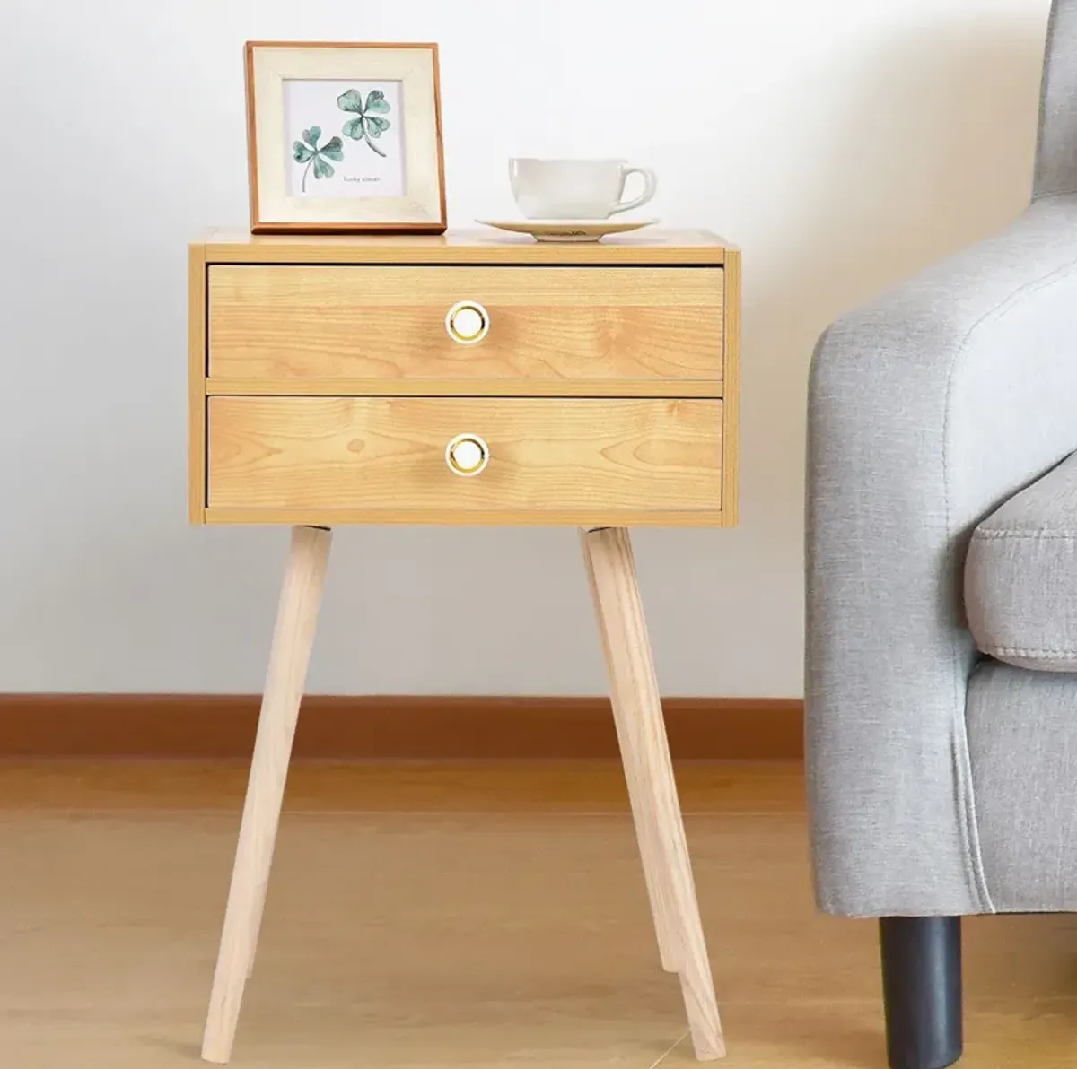 Mid Century Modern 2 Drawers Nightstand