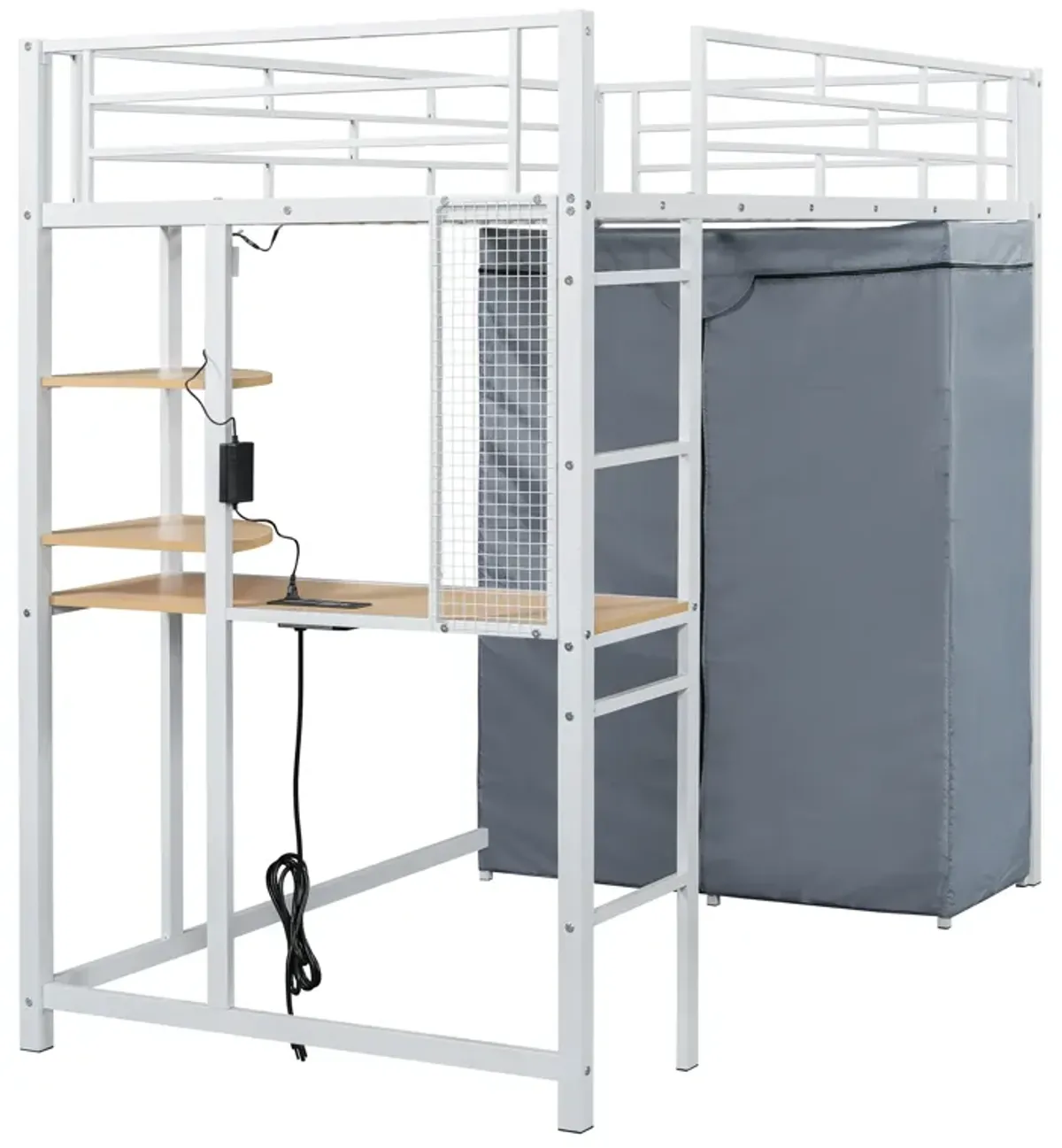 Merax Metal Loft Bed with Storage  and Wardrobe