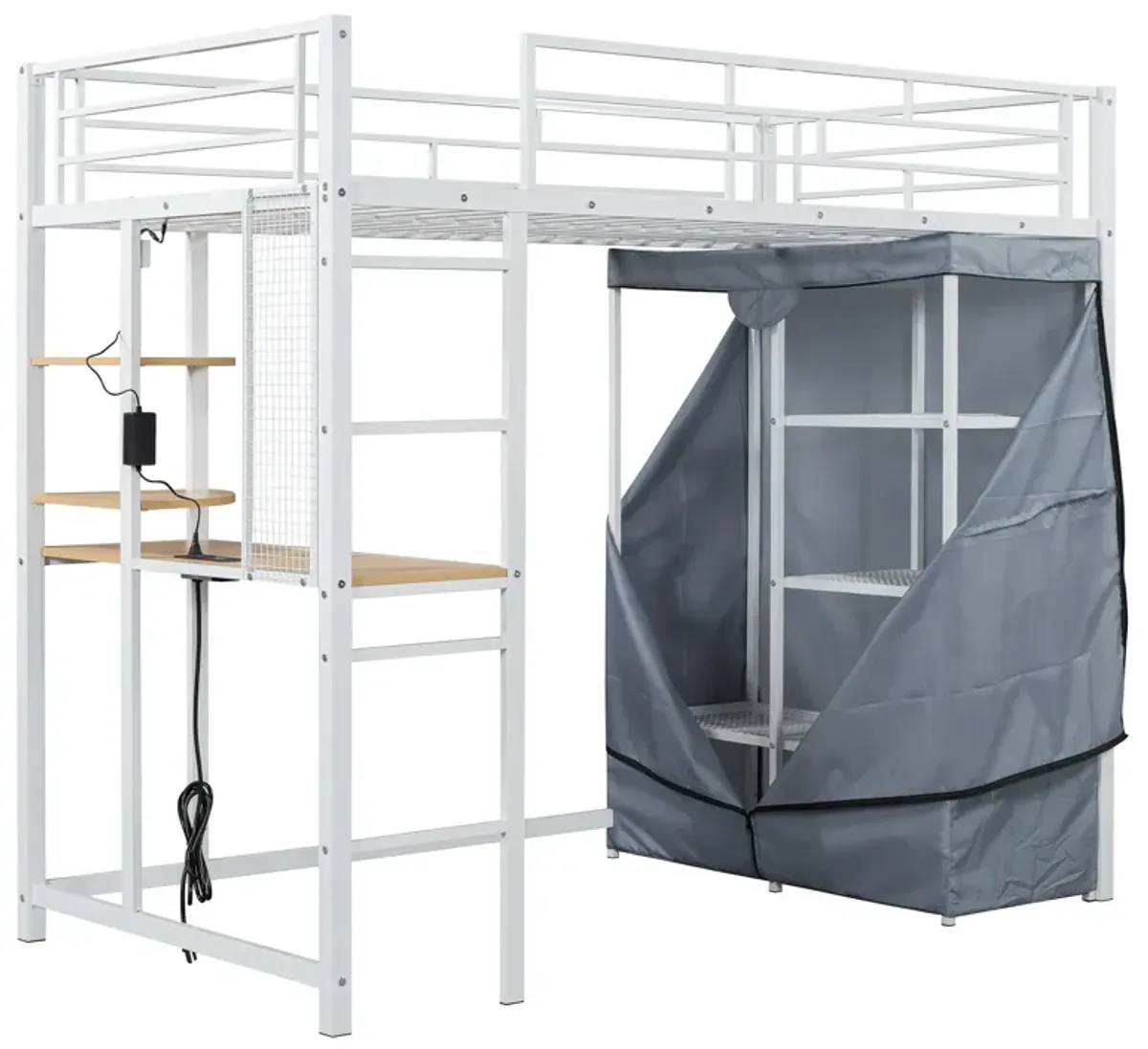 Merax Metal Loft Bed with Storage  and Wardrobe