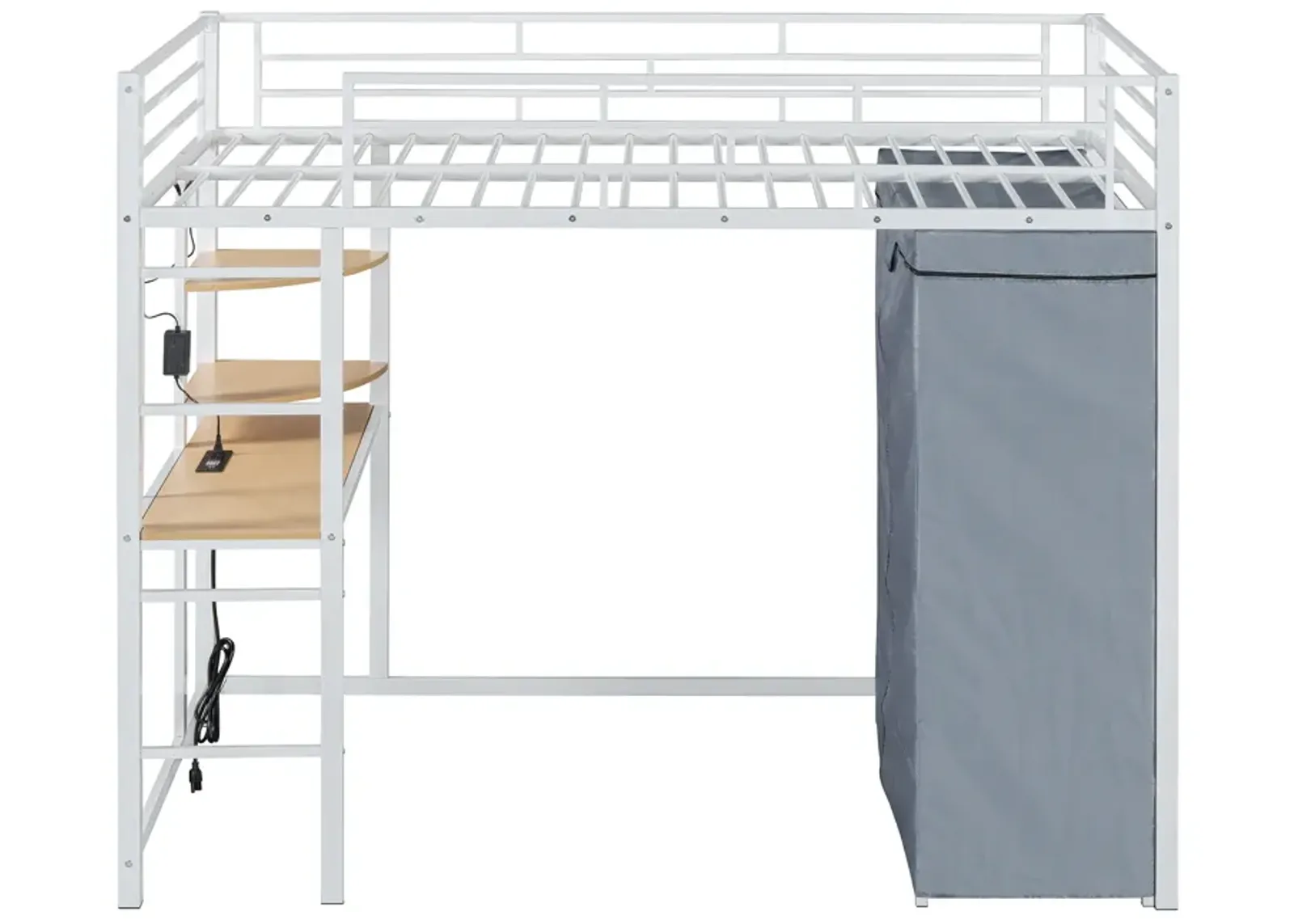 Merax Metal Loft Bed with Storage  and Wardrobe