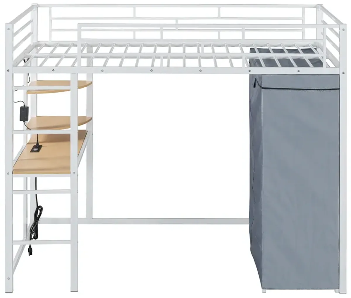 Merax Metal Loft Bed with Storage  and Wardrobe