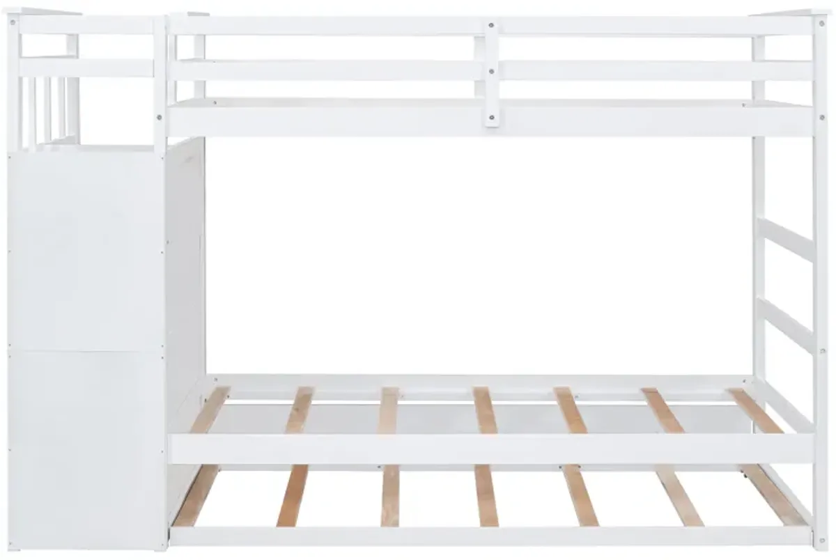 Merax Twin Over Twin Bunk Bed with Trundle and Staircase