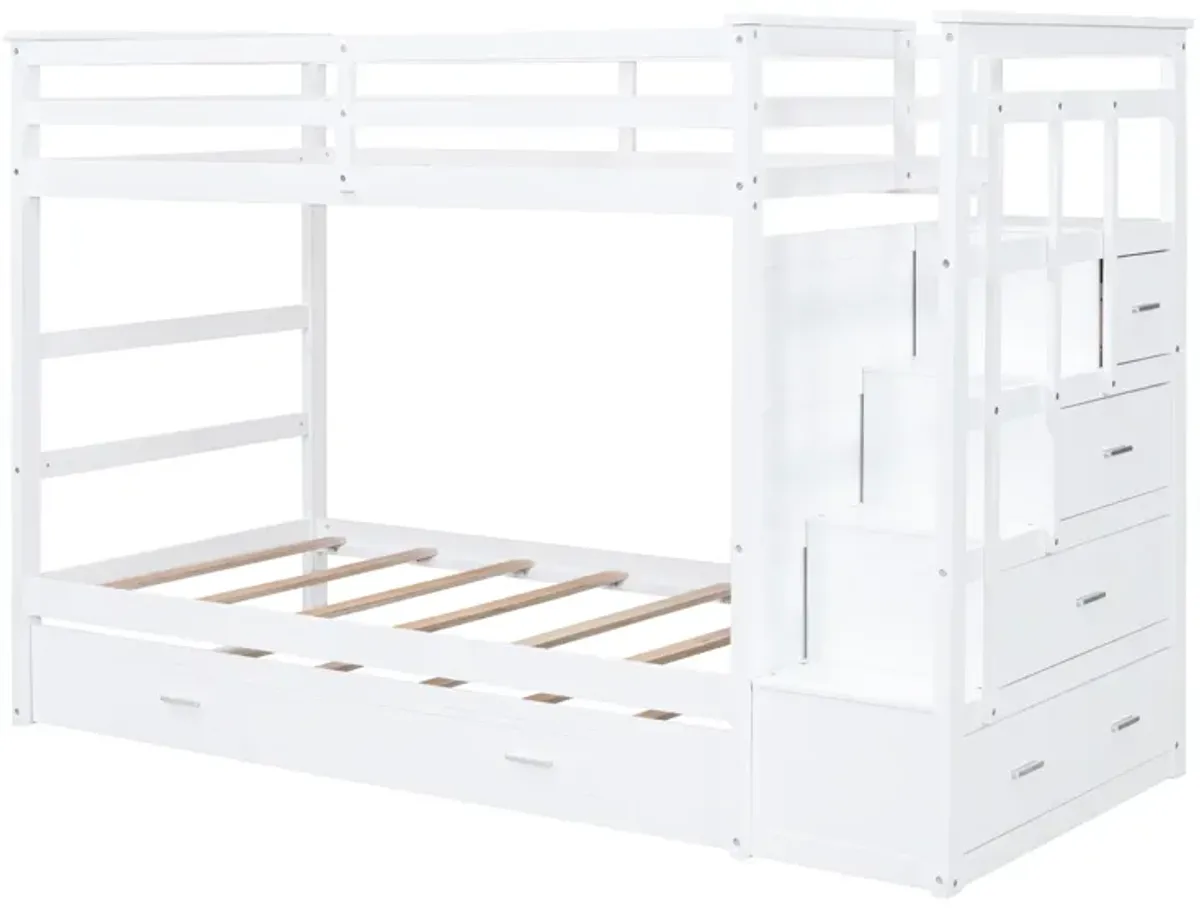 Merax Twin Over Twin Bunk Bed with Trundle and Staircase