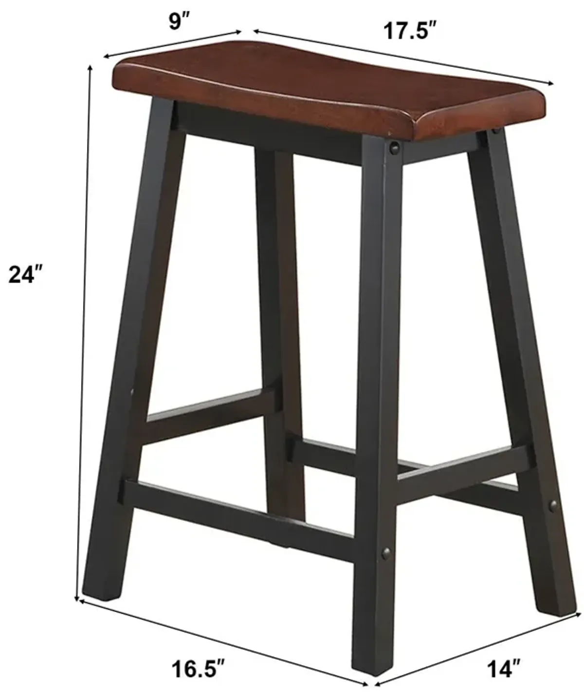 24 Inch Set of 2 Wood Counter Height Seat Stools for Kitchen Dining and Pub