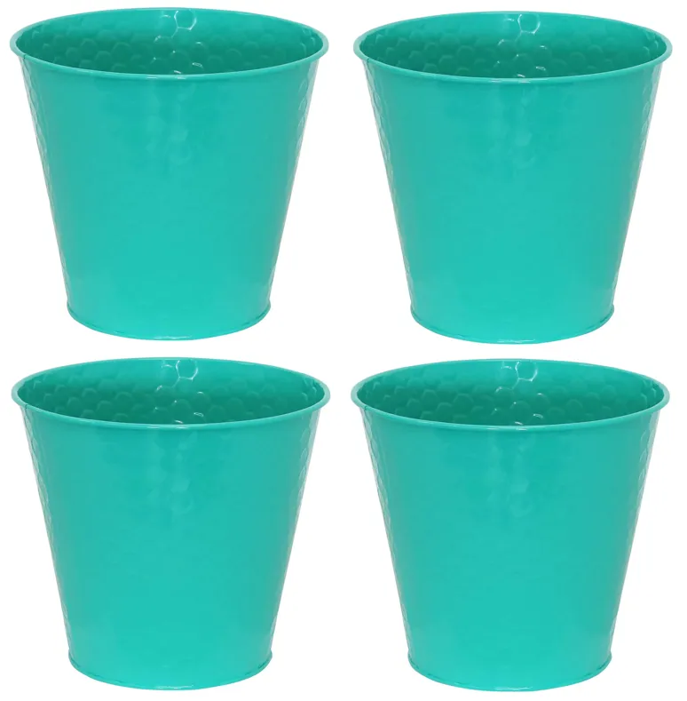 Sunnydaze Set of 4 Steel Buckets with Hexagon Pattern