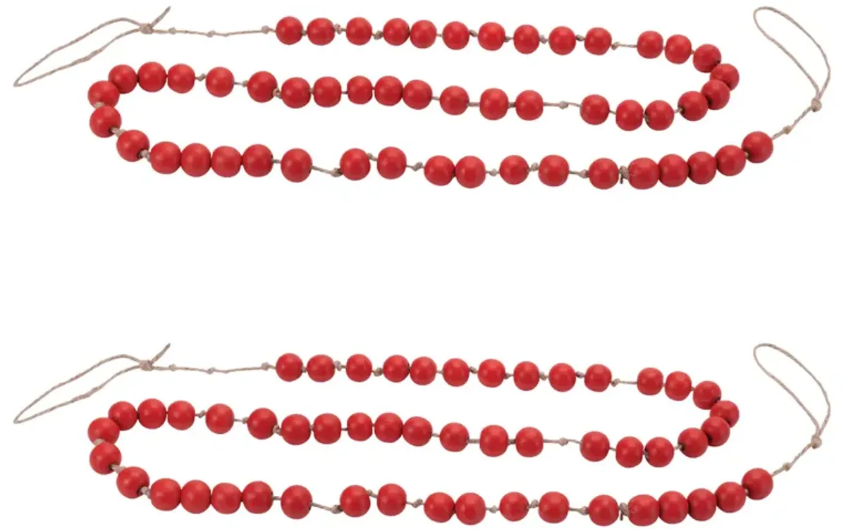 Rustic Wood Beaded String Garland (2-Pack) – Neutral Décor for Entryway, Centerpieces, or Hanging Display