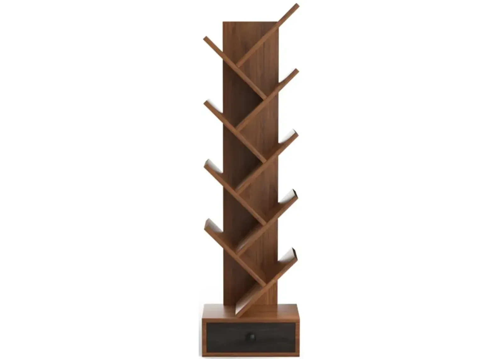 Hivvago 10-Tier Tree Bookshelf with Drawer and Anti-Tipping Kit