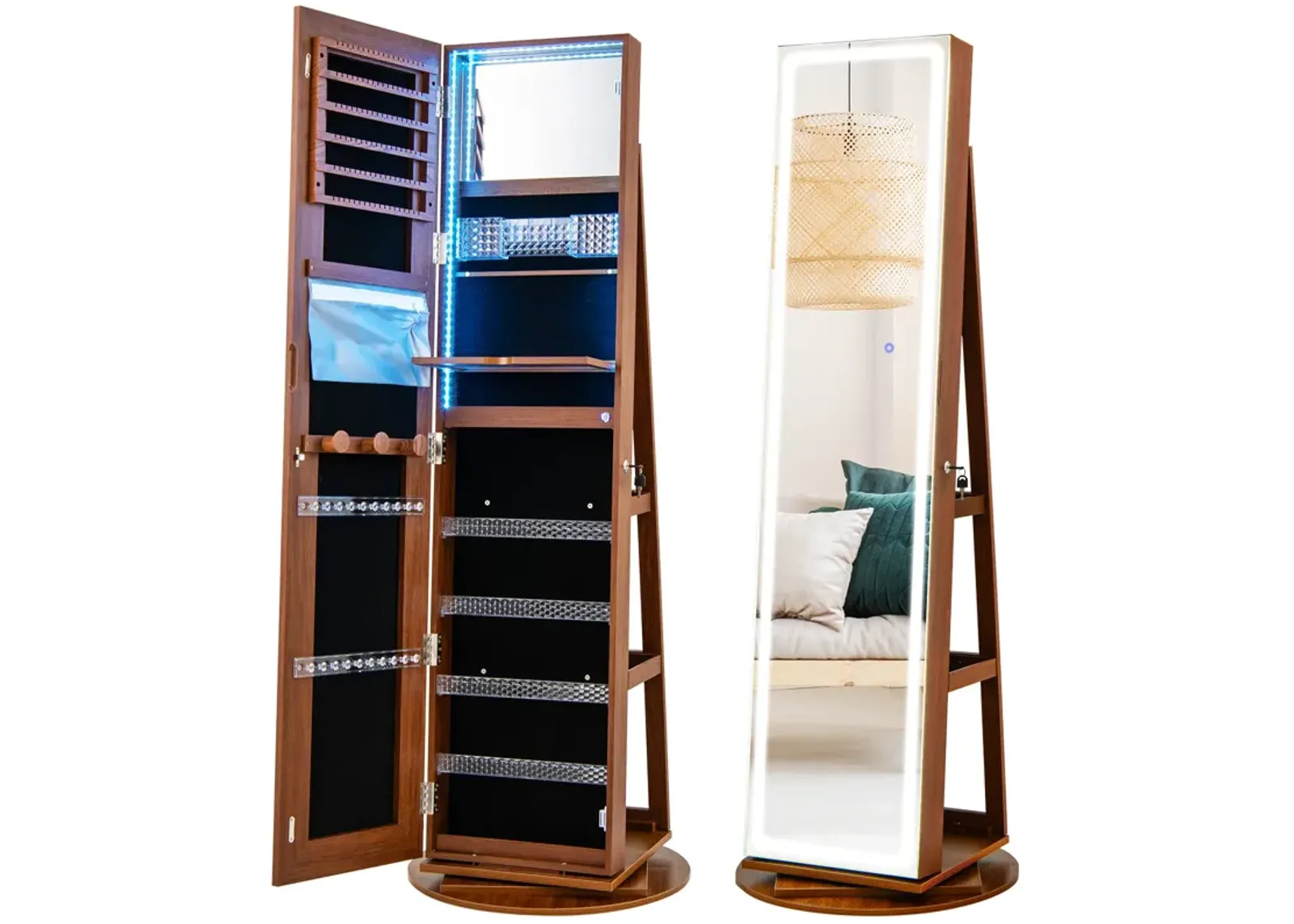 Standing Jewelry Cabinet with Adjustable LED Lights