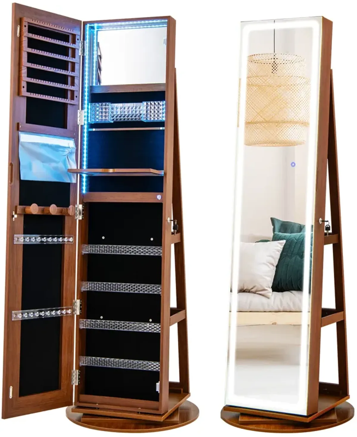 Standing Jewelry Cabinet with Adjustable LED Lights