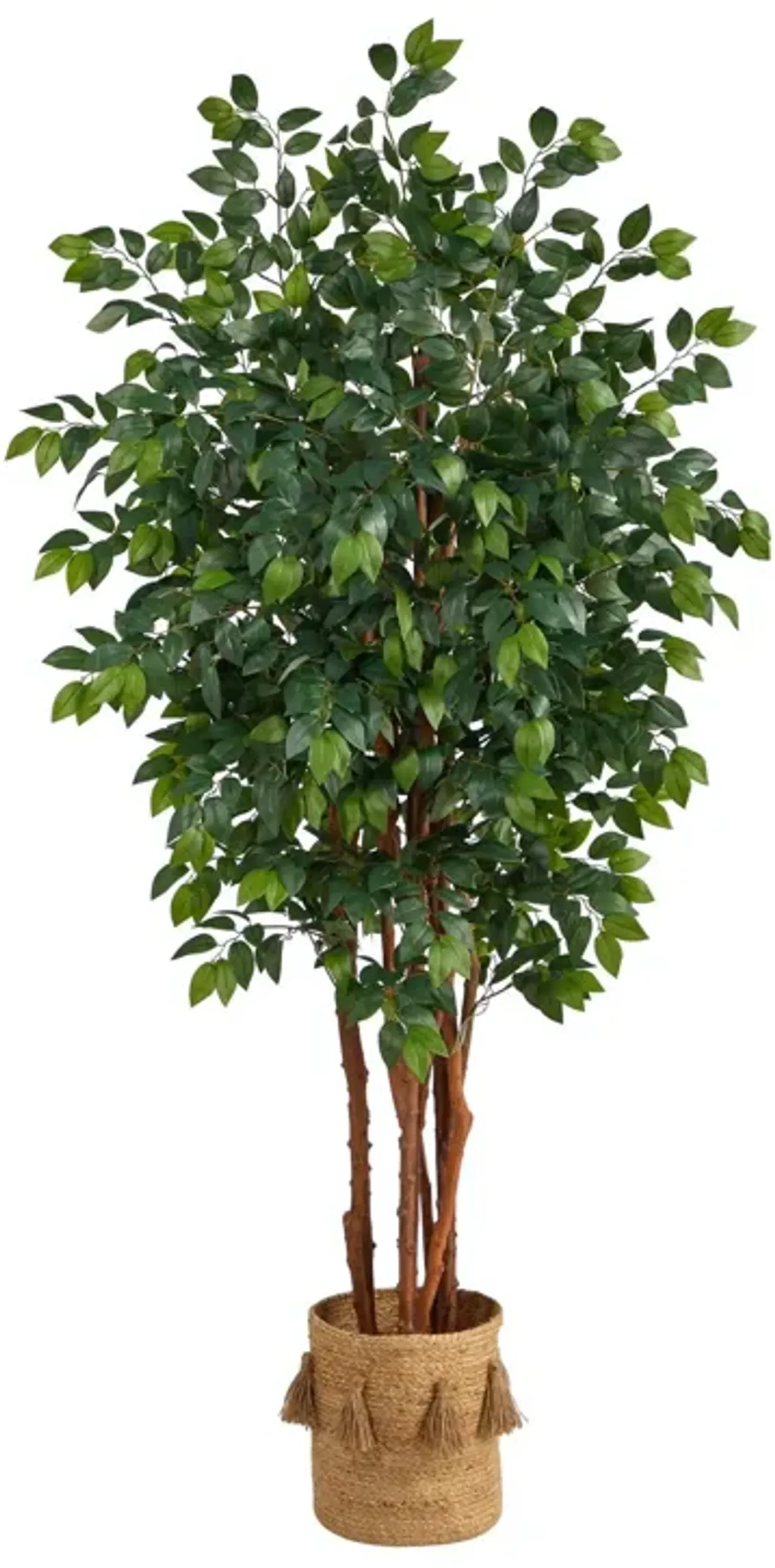 Nearly Natural 7-ft Sakaki Tree w/1862 Lvs in Natural Jute Planter w/Tassels