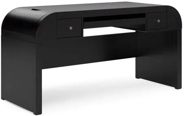 Robeck Home Office Desk, Curved Design, USB and Drawers, 60 Inch Black - Benzara