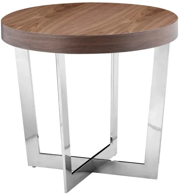 Tini 24 Inch Side End Table, Round Shaped Top, Metal Frame, Walnut Brown - Benzara