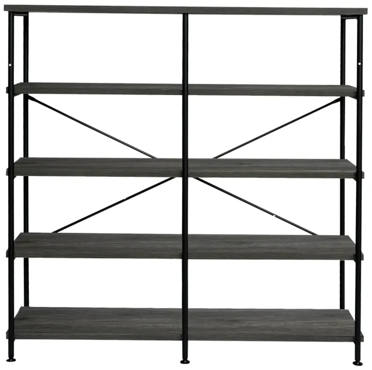 Olga 63 Inch Industrial 4 Tier Bookshelf, Particleboard, Metal Frame, Gray, Black - Benzara