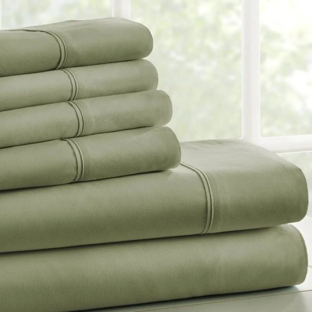 Sage 6 PCS Soft Wrinkle Resistant Microfiber/Polyester Sheet Set