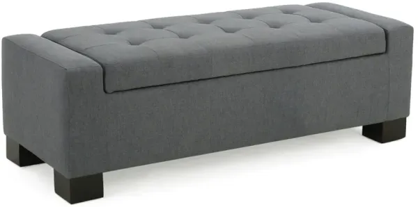 Liani Ottoman Bench, Button Tufted Gray, 50 Inch, Lift Top Storage - Benzara