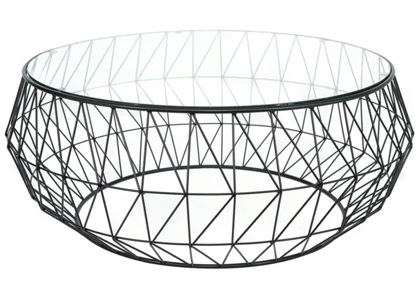 LeisureMod Malibu Modern Round Glass Top Coffee Table With Metal Base