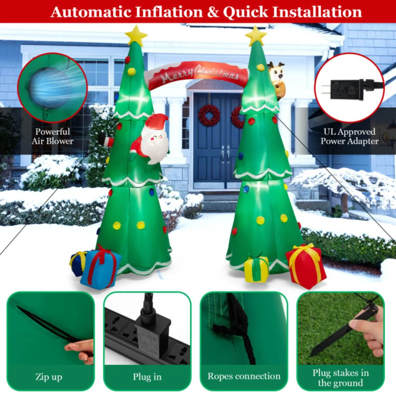 10 Feet Tall Inflatable Christmas Arch with LED and Built-in Air Blower