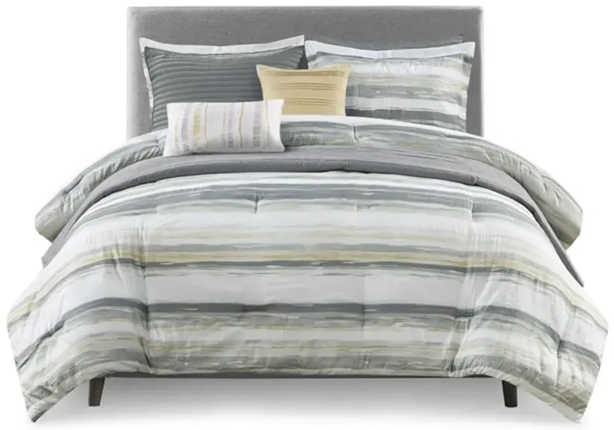 Gracie Mills Javier 8-Piece Tranquil Seersucker Stripe Comforter and Quilt Set Collection