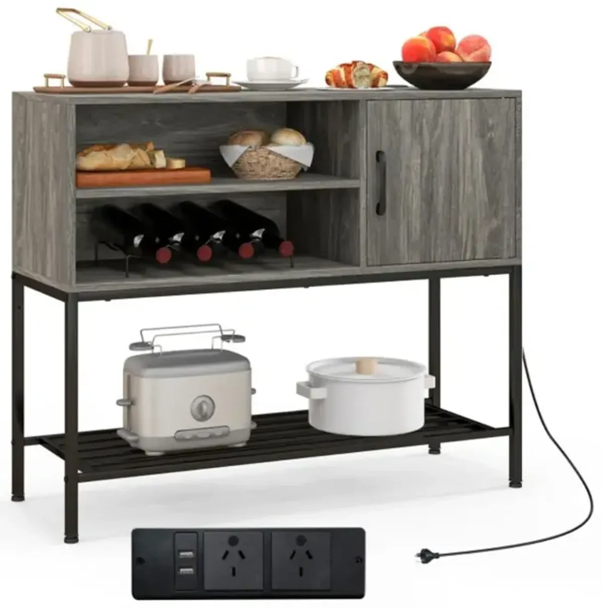 Hivvago Buffet Sideboard Coffee Bar Cabinet with Power Outlets and USB Ports