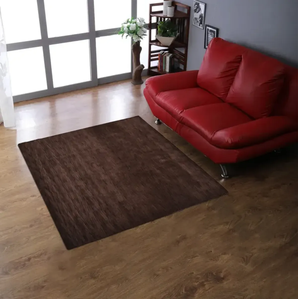 RUGSOTIC CARPETS HAND KNOTTED LOOM WOOL ECO-FRIENDLY AREA RUGS  - 6'x6', Square, Brown Color, Solid Plain Design, High Pile Thick Handmade Anti Skid Area Rugs for Living Room, Bed Room (L00111)